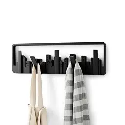 Produktbild: Umbra Skyline Kunststoff Garderobenhaken - Moderne und Platzsparende Garderobenleiste mit 5 Beweglichen Haken für Jacken, Mäntel, Schals, Handtaschen und Mehr, Schwarz