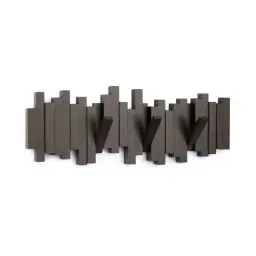 Produktbild: Umbra Stäbchen Garderobenhaken – Moderne und Platzsparende Garderobenleiste mit 5 Beweglichen Haken für Jacken, Mäntel, Schals, Handtaschen und Mehr, Espresso