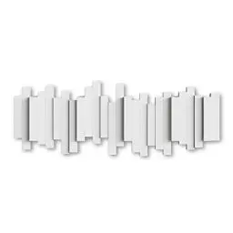 Produktbild: Umbra Stäbchen Garderobenhaken – Moderne und Platzsparende Garderobenleiste mit 5 Beweglichen Haken für Jacken, Mäntel, Schals, Handtaschen und Mehr, Weiss, 49 cm, Weiß