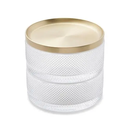 Produktbild: Umbra Tesora Schmuckkasten – Stapelbare Schmuckdose zur Aufbewahrung und Ablage von Ringen, Ohrringen, Ketten, Uhren, Armbändern und Accessoires, Metall / Glas, Messing