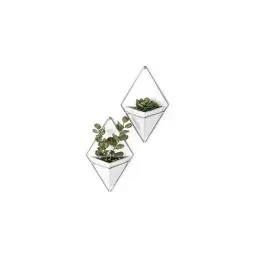 Produktbild: Umbra Trigg Wandvase & Geometrische Deko - Übertopf Für Zimmerpflanzen, Sukkulenten, Luftpflanzen, Kakteen, Kunstpflanzen und Mehr, Weiss/Nickel, 2er-Set, Klein