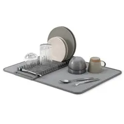 Produktbild: Umbra Udry Geschirr Abtropfgestell und Mikrofaser Abtropfmatte – Faltbar, Platzsparend und Leicht Verstaubar, 60 x 45 cm, Dunkelgrau, Anthrazit