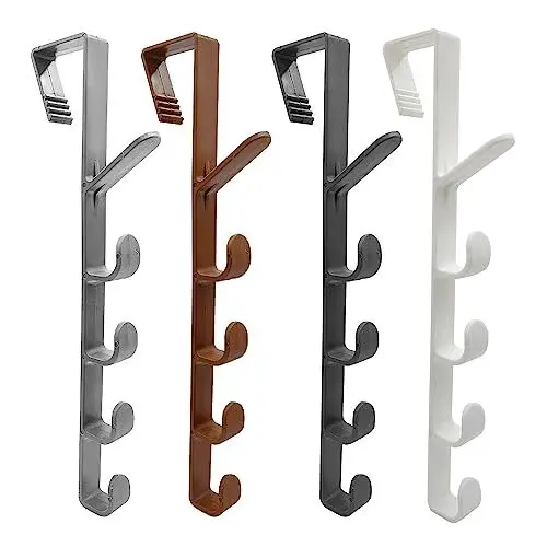 Produktbild: UMCHU 4 Stück hängende Tür Haken Rack, mit 5 Haken Haken Schiene, Tür Kleiderhaken, für Schlafzimmer hängenden Mantel Handtuch Tasche Hut (Bitte bestätigen Sie die Größe vor dem Kauf!)