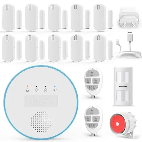 Produktbild: UMEIMA Kabelloser Hausalarm, 5 G und 2,4 G WLAN, Diebstahlschutz, Set mit 16 Stück, Alarmanlage mit App Tuya App, Sirene 120 dB, Fenstersensoren, Anti-Piercet, PIR, Fernbedienungen, funktioniert mit