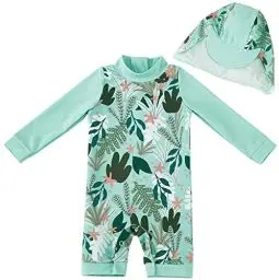 Produktbild: UMELOK Baby Badebekleidung UV Schutz 50+ Einteilige Badeanzug (Grüne Tropische Pflanzen,12-18 Monate/80-86cm)