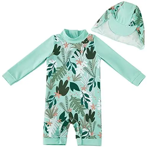 Produktbild: UMELOK Kleinkind Badebekleidung UV Schutz 50+ Einteilige Badeanzug (Grüne Tropische Pflanzen,2-3 Jahre/92-98cm)