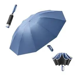 Produktbild: Umgekehrter Reverse Golf Regenschirm 10 Rippen groß–Automatisches Öffnen/Schließen, Umbrella, Karabinergriff Herren und Damen,UV Schutz Sonnenschirm Taschenschirm UPF 50 Reflektoren Am Rand