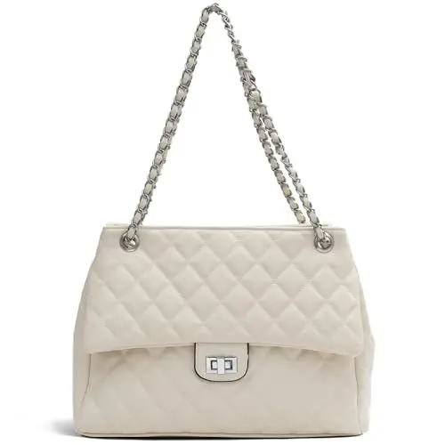 Produktbild: Umhängetasche Damen Klein Handtaschen - PU Leder Crossbody Bag für Frauen Unterarmtasche Elegante Schultertasche Metallic Kette Riemen Lingge Tasche Kleine Gesteppte Abendtasche Citytasche(Beige)