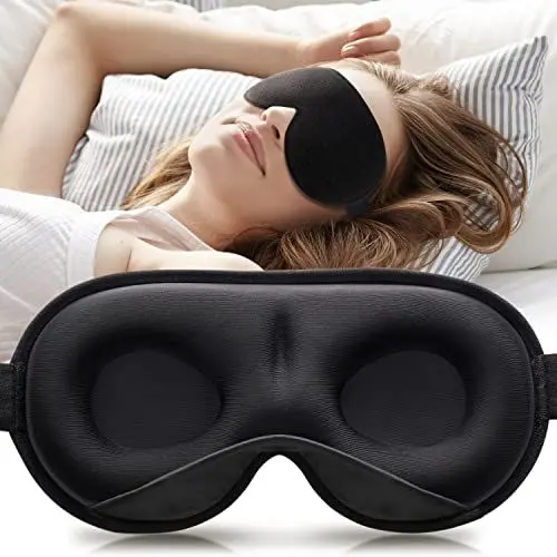 Produktbild: Umisleep 2024 Gewichtet Schlafmaske für Herren & Frauen, 3D Augenmaske Schlafmaske für Druckentlastung, 100% Lichtblockierende Schlafbrille mit verstellbarem Gurt für Reisen, Yoga, 120 g, Schwarz