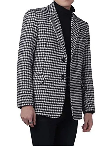 Produktbild: QZI Herren Jacke Houndstooth Stylish Dinner Jacket Zweiknopf Hochzeitsblazer Floral Party Dress Suit Coat