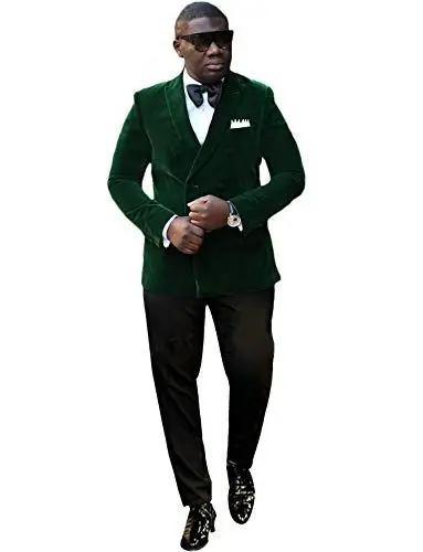 Produktbild: UMISS Herren Zweireiher Suit Samt Jacke Grüne Hose Hochzeitsanzüge Bräutigam Smoking