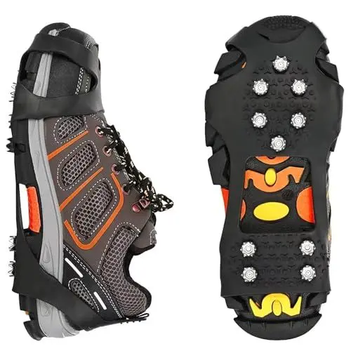 Produktbild: UMIUP Steigeisen für Schuhe, 10 Zähne Schuhkrallen, Anti Rutsch Schuhkralle, Eiskralle zum Spielen im Schnee mit Edelstahl Spikes für Wandern, Schnee, EIS, Trekking, Eisfischen (XL (EU 45-48))
