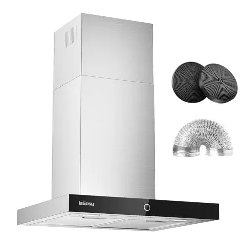 Produktbild: Umluft Dunstabzugshaube, IsEasy Dunstabzugshaube 60cm mit 590m³/h starke Saugleistung, 4 Einstellstufen, Abluftmodus, 1–9min Verzögerungs-Ausschaltfunktion, 67 dB, Silber Abzugshaube, Effizienz A++