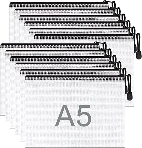 Produktbild: Umriox 12 Stück Dokumententasche A5 Recycling,wasserdichte Dokumententasche Reissverschluss, Datei Tasche Kunststoff für Bürobedarf, Dokumente, Papier, Prüfungsblatt, Schreibwaren, Kosmetik, Reisen