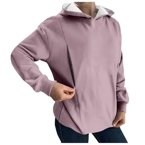 Produktbild: Umstandsmode Oversize Damen Stillpullover Rundhals Umstandspullover Stilltop Stillpulli mit Reißverschluss Langarm Stillzeit Bequem Nursing Top Schwangerschaft Schwangere Stillfunktion Sweatshirt