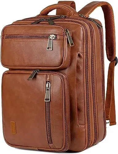 Produktbild: Umwandelbar Herren Faux Leder Laptop Rucksack Aktentasche Hybrid 15.6 Zoll Laptop Tasche Arbeitstasche Handtasche Reise Rucksack Wandern College Rucksack für Männer BC-04 (Braun)