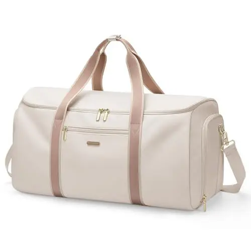 Produktbild: Umwandelbare Kleidersack 2 in 1 Reisetasche Handgepäcktasche für Damen Anzugtasche Reisetaschen für Business, Reisen und Sport (Cremefarben)