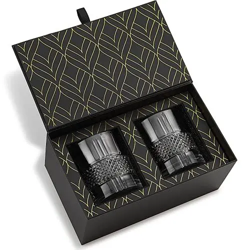 Produktbild: Kristall Whiskey Gläser – 2er Gläser Set (340ml) Reserve für Whisky, Bourbon und Old Fashioned Cocktails – Whiskey Geschenkset Box mit Goldfolie