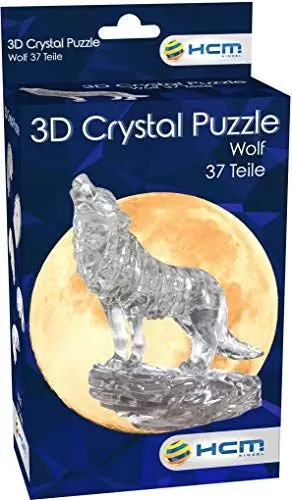 Produktbild: Crystal Puzzle | 3D Wolf Schwarz | Transparentes Design | 37 Teile | Bausatz für Kinder und Erwachsene | HCM Kinzel