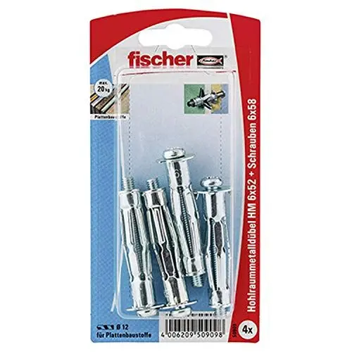 Produktbild: Unbekannt Hohlraum-Metalldübel HM 6 x 52 SK SB-Karte, 4 x Schraube M 6 x 60, 050909