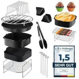 Produktbild: UNBOX Heißluftfritteuse Zubehör, 17-teiliges Quadratisches Airfryer Zubehör für Airfryer XXL, COSORI 5,5L, Philips 7,3L, Ninja 4,7L, Cecotec 5,5L, 6L, Princess - mit Silikonform und E-Rezeptbuch