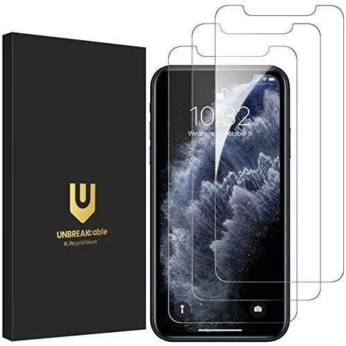 Produktbild: UNBREAKcable Schutzfolie für iPhone 11 Pro/iPhone XS/iPhone X (3 Stück) - Panzer Schutz Glas mit Schablone (5,8”), Panzerfolie 9H 2.5D Double Defense, Kratzfest, Anti-Fingerprint und blasenfrei