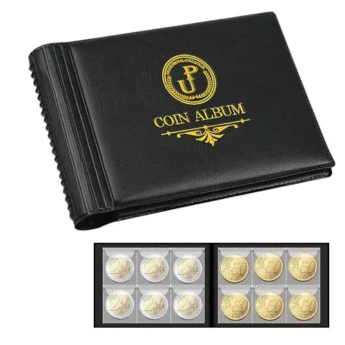 Produktbild: Uncle Paul Sammelalbum für Münzen, 60 Taschen – 35 x 35 mm/ 1,4 x 1,4 Zoll Raster für Penny-Sammlung und Aufbewahrung. Passend für Toonie, Dime, Pence, Cents, Quarter, Nickel Black CS4206BK