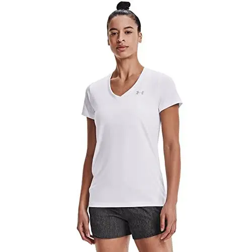 Produktbild: Under Armour Damen Fitness T-Shirt und Tank Tech Short Sleeve V, White, XXL, 1255839