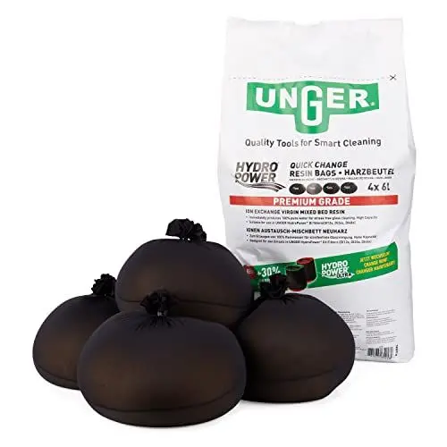 Produktbild: UNGER QuickChange Harzbeutel 24 l (4 Beutel, für Reinwasser-Reinigung, Harztaschen, vorportioniert Premium Ionen-Austauschharz) DIB84