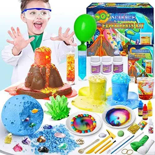 Produktbild: UNGLINGA 50+ Wissenschaft Experimente Kit für Kinder, STEM Aktivitäten Spielzeug Geschenke für Jungen Mädchen Chemie Set, Edelstein Ausgrabung, Vulkan