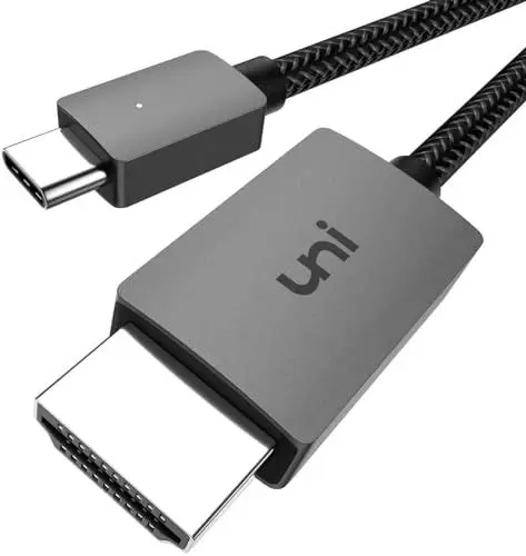 Produktbild: uni USB-C-auf-HDMI-Kabel 4K UHD (Thunderbolt 4/3) Typ C auf HDMI für Heimkino/Arbeit (Aluminium, geflochten) für iPhone 15/16, MacBook Air/Pro, iPad Pro, Samsung S23/S10, Surface Pro usw.