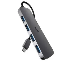 Produktbild: uni USB C Hub mit 4-Port USB 3.0 ultradünner Daten-Hub aus Aluminium, für MacBook Pro/Air, iPad Pro/Air, Dell XPS, Surface Book, iPhone 15 Serie usw.