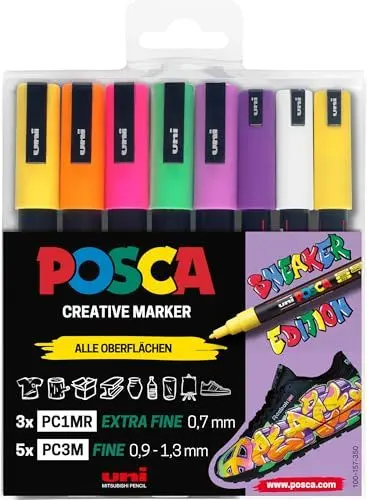Produktbild: POSCA 186828 - POSCA Marker Set Sneaker Stifte, 8er Etui, deckend auf dunklen Oberflächen