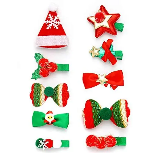 Produktbild: Unicra 10 Stück Weihnachts-Haarspangen Elch Baby Kleinkind Schleife Haarspangen Tier Weihnachten Haarteile Zubehör Geschenke Sets für Mädchen