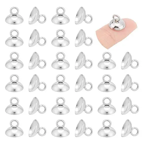 Produktbild: UNICRAFTALE 100 STK 201 Edelstahl Perlenkappen Anhängerschlaufen Kugel Anhänger Endkappen Metall Charm Perlen Anhänger Verbindungsstücke Schlaufen Für Kugel Glasblasen Abdeckungs Anhänger Loch 3mm