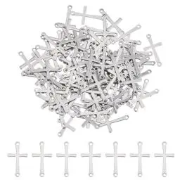 Produktbild: UNICRAFTALE 100 Stk 201 Edelstahl Kreuz Anhänger 1.2 mm Doppelloch Kreuz Verbinder Charms Metall Kreuz Verbindungs Anhänger Kreuz Anhänger Für DIY Ohrringe Halsketten Armbänder Schmuckherstellung