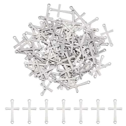 Produktbild: UNICRAFTALE 100 Stk 201 Edelstahl Kreuz Anhänger 1.2 mm Doppelloch Kreuz Verbinder Charms Metall Kreuz Verbindungs Anhänger Kreuz Anhänger Für DIY Ohrringe Halsketten Armbänder Schmuckherstellung