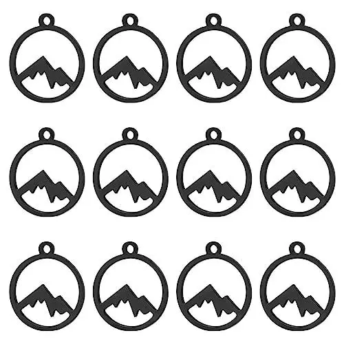 Produktbild: UNICRAFTALE 12 STK Schwarze Berg Charms Flach Rund Berg Anhänger 14x12mm Edelstahl Berg Anhänger Hypoallergen Berg Charms Für Outdoor Liebhaber Wanderer Skifahrer Kletterer