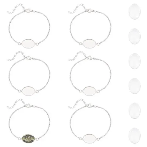 Produktbild: UNICRAFTALE 12 Sets Armband Lünettenfassungen Edelstahlarmbänder Cabochon Rohling Tablett Armreifen Ovale Glas Cabochons Blanko Gliederarmband Zum Basteln von DIY Armbändern
