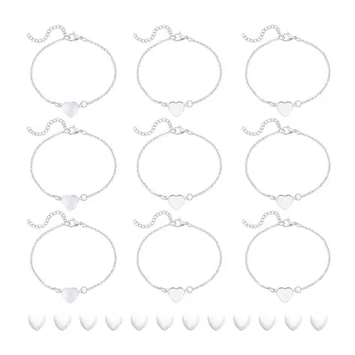 Produktbild: UNICRAFTALE 12 Sets Armband Lünettenfassungen Edelstahlarmbänder Cabochons Blanko Tablett Armbänder Herz Glas Cabochons Blanko Gliederarmband Zum Basteln von DIY Armbändern