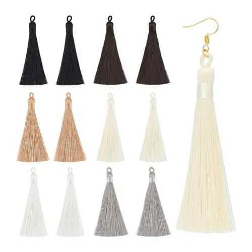 Produktbild: UNICRAFTALE 12 Stk 6 Farben Quasten Anhänger Handgefertigte Seidige Zahnseide Quasten 83~92mm Lang Weiche Bunte Quasten Lesezeichen Schlüsselanhänger Souvenir Schmuckherstellung Geschenkdekoration