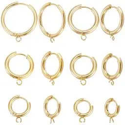 Produktbild: UNICRAFTALE 12 Stück 6 Größen Golden 201 Edelstahl Huggie Creolen Ohrringe DIY Ohrringe Mit Horizontalen Schlaufen Echt 24K Vergoldet Ohrring Zubehör Metall Creolen Für Die Schmuckherstellung