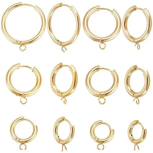 Produktbild: UNICRAFTALE 12 Stück 6 Größen Golden 201 Edelstahl Huggie Creolen Ohrringe DIY Ohrringe Mit Horizontalen Schlaufen Echt 24K Vergoldet Ohrring Zubehör Metall Creolen Für Die Schmuckherstellung