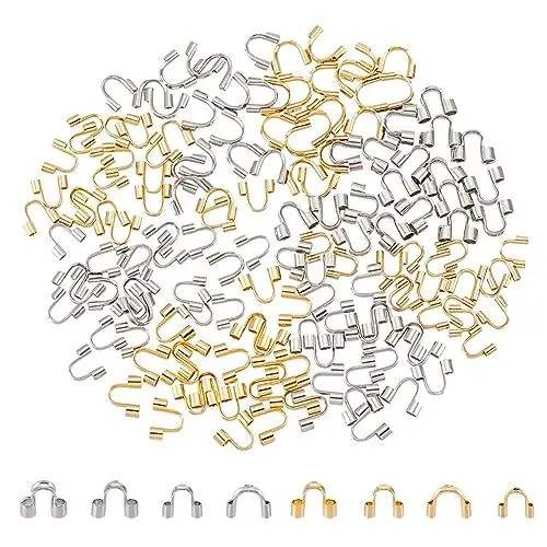 Produktbild: UNICRAFTALE 160 Stück 2 Farben 8 Stil 304 Chirurgischer Edelstahl Drahtwächter Und Schutz U Förmige Schlaufen Metalldraht Und Fadenschutzschlaufen Endverschlüsse Für Leder Schnur Armbänder