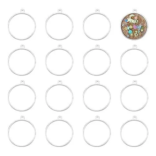 Produktbild: UNICRAFTALE 16 Stück 23 mm 304 Edelstahl Lünetten Anhänger Offener Rückseite Runde Ring Anhänger Epoxidharz Rahmen Anhänger Für DIY Schmuckherstellung Aus Gepressten Blumen Aus UV Harz