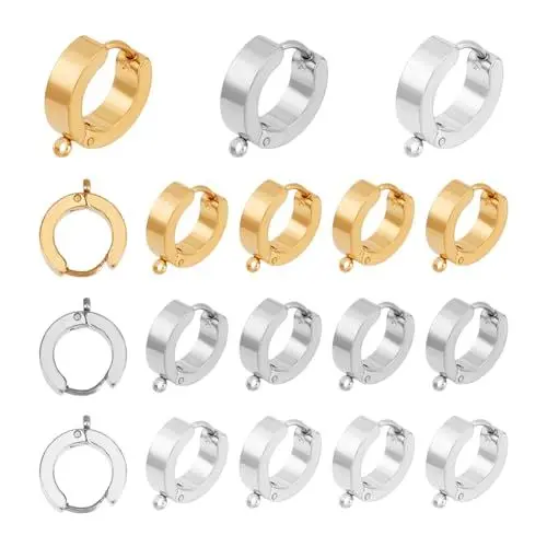 Produktbild: UNICRAFTALE 18 Stück 3 Farben Huggie Creolen Ohrring Beschläge Edelstahl Runde Ohrringhaken Mit Schlaufe Metall Creolen Ohrring Bügelverschluss Ohrring Beschläge Für Die Herstellung Tropfenohrringe