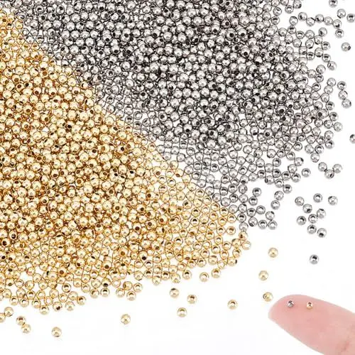 Produktbild: UNICRAFTALE 2000 Stück 2 Farben 2 mm Winzige Runde Quetschperlen Edelstahl Abstandsperlen Klemmenden Runde Perlen Crimps Abstandsperlen Metallperlen Für DIY Armband Halsketten 0.8mm Loch