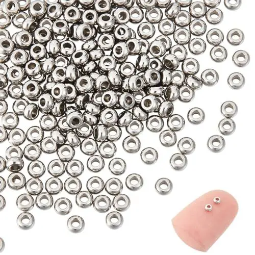 Produktbild: UNICRAFTALE 200 Stück Edelstahl Abstandsperlen Flache Runde Abstandsperlen Lose Metallperlen Perlen Mit Kleinen Löchern Scheibenperlen Armbandperlen Für Die Herstellung von DIY Halsketten Und Schmuck