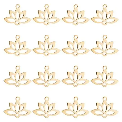 Produktbild: UNICRAFTALE 20Stk 1.6mm Loch 201 Edelstahl Anhänger Lotus Charms Flache Yoga Verbindungs Anhänger Metall Lotus Verbindungs Charms Ohrring Anhänger Für DIY Halsketten Armband Ohrring Schmuckherstellung