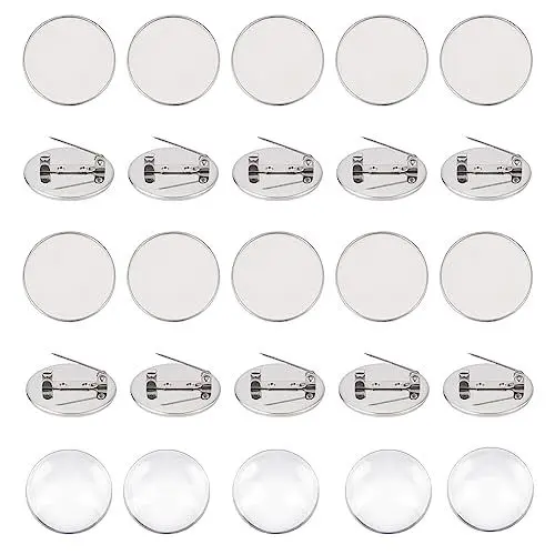 Produktbild: UNICRAFTALE 20 Flache Runde Broschennadel Mit 20 Glas Cabochons 304 Edelstahl Brosche Lünettenschalen DIY Rohling Kuppel Brosche Herstellungsset Für Die Herstellung von DIY Broschen 25mm Tablett